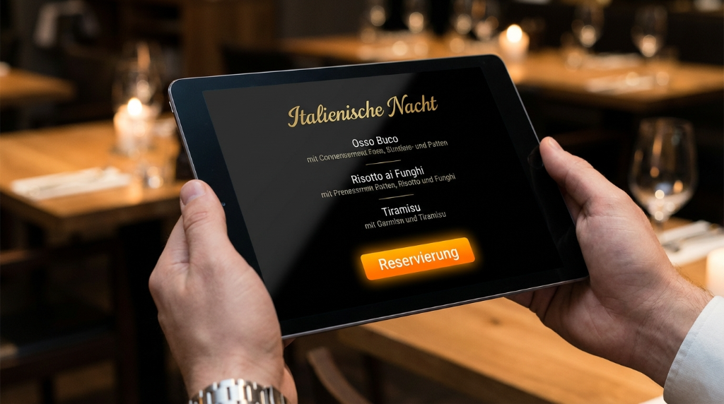 Tablet mit Sonderspeisekarte Italienische Nacht