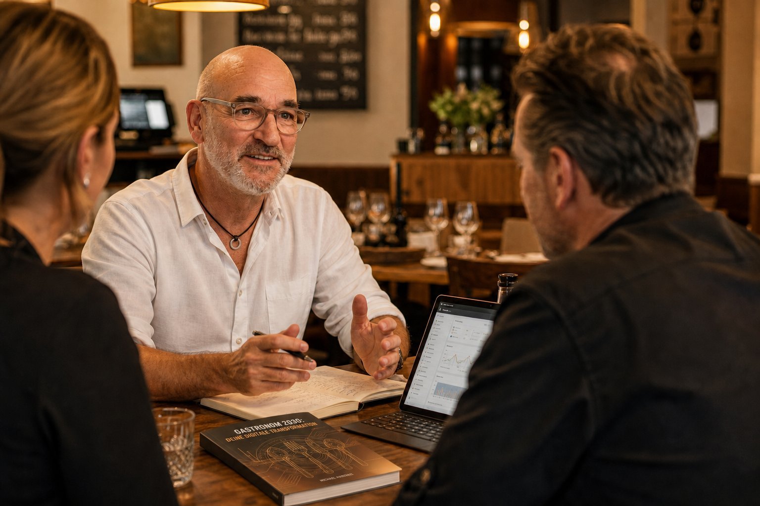 Michael Hanßen im Gespräch mit Gastronomen über digitale Sichtbarkeit