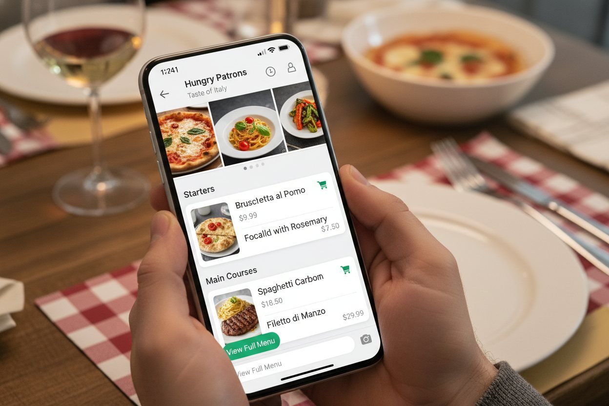 Smartphone mit WhatsApp Business Menü